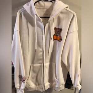 White Hoodie with Bear and Bow Design